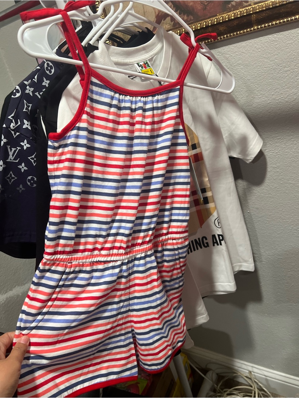 Striped Red & Blue Girls' One-Piece Romper